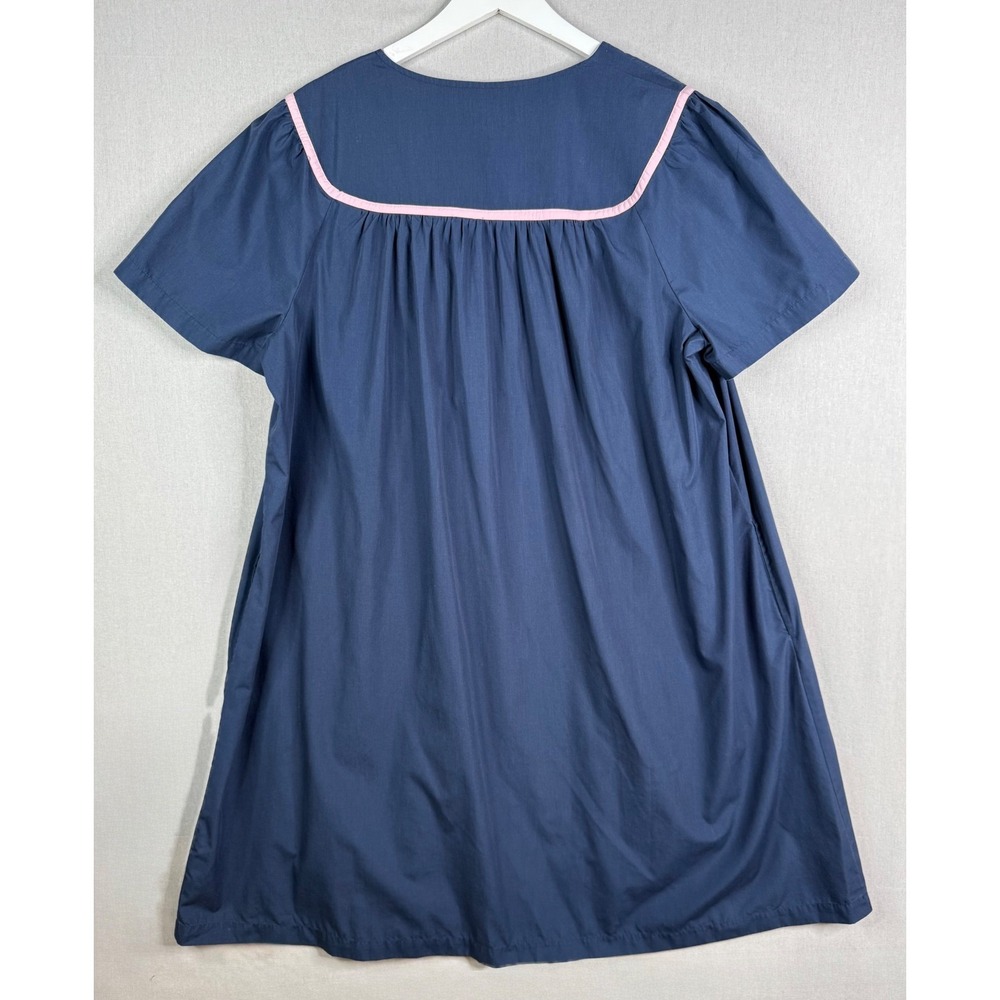 Go Softly Patio Dress Womens XL Navy Blue Embroidered Floral Short Sleeve Pocket - Picture 2 of 7